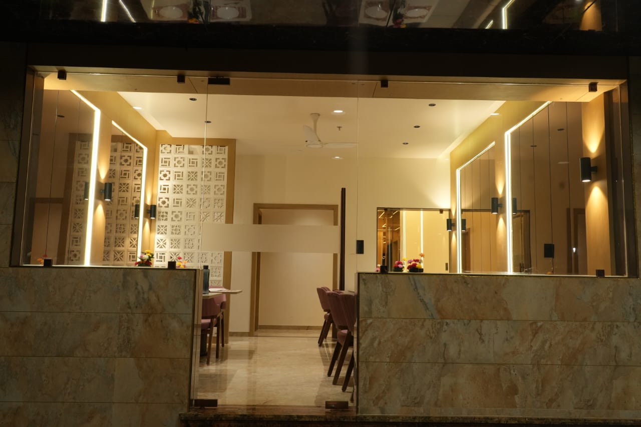 Elegant entrance of Hotel The Grand Om Krishna, Dwarka
