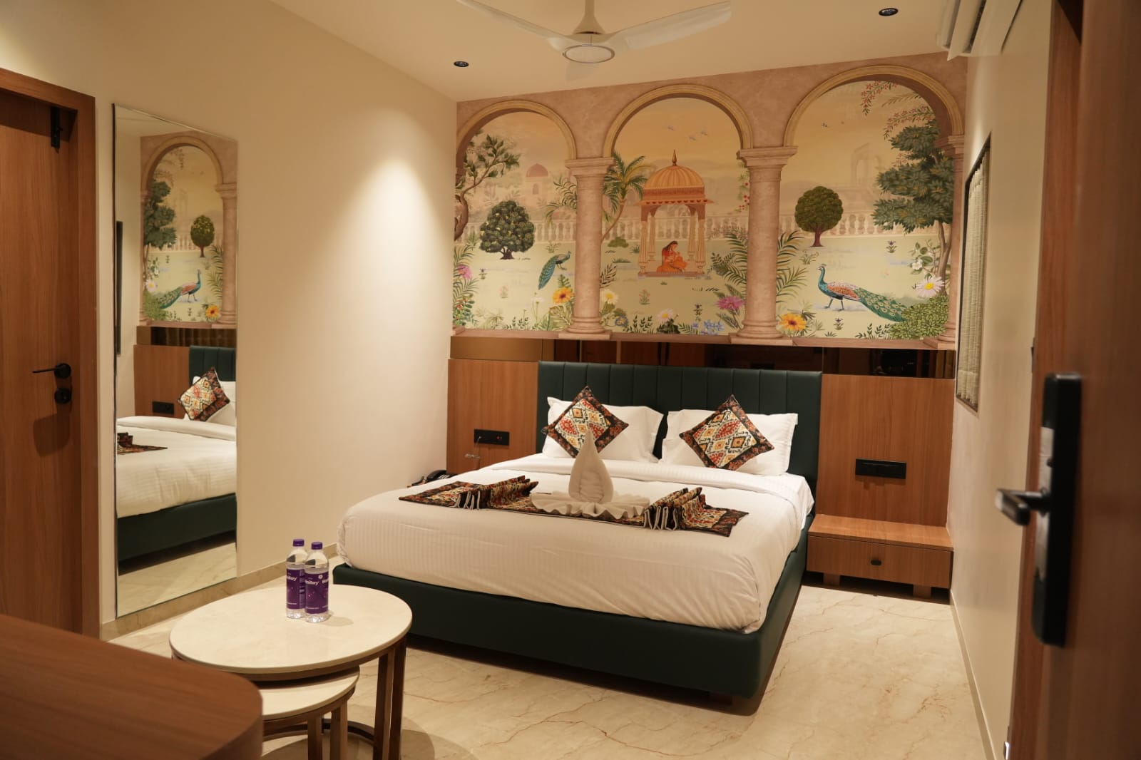 Beautifully designed room interior at Hotel The Grand Om Krishna, Dwarka