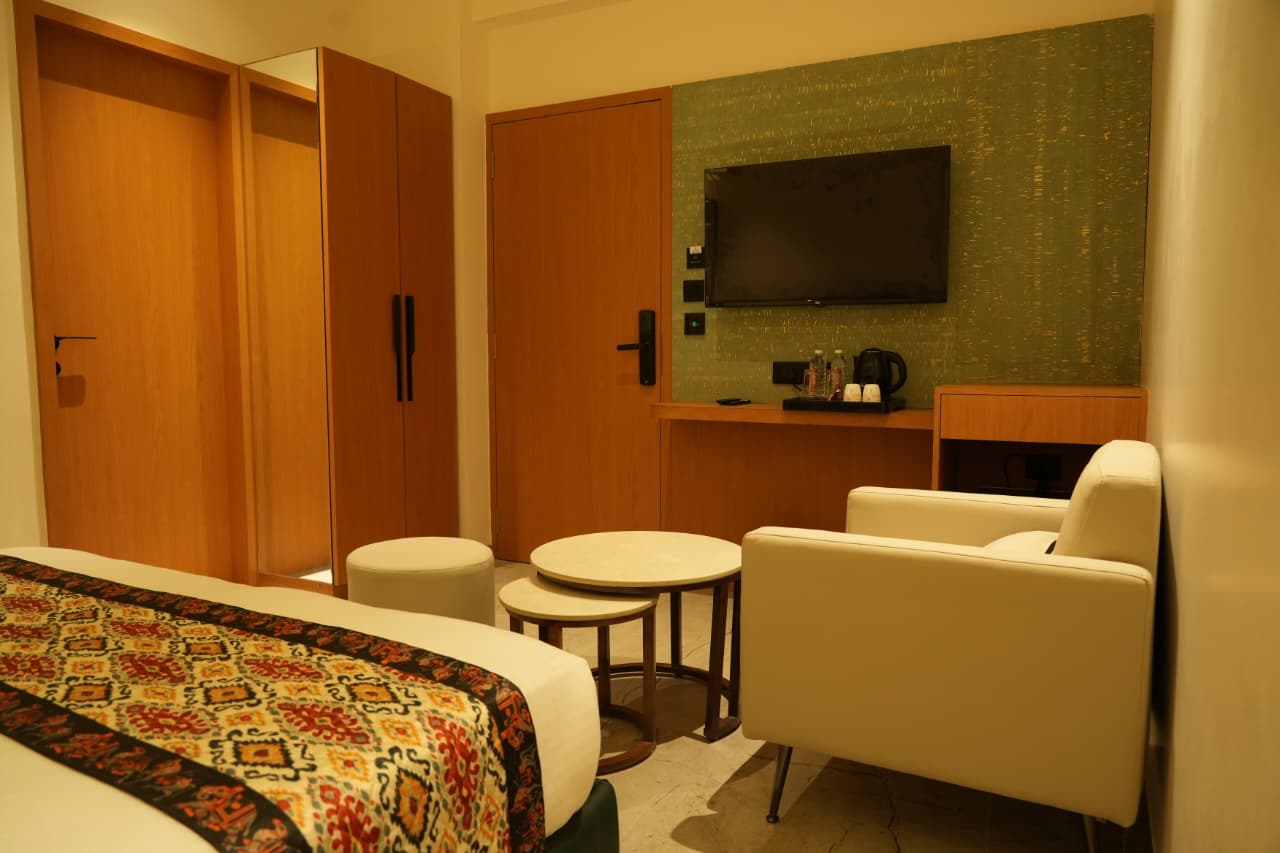Superior Room at Hotel The Grand Om Krishna - spacious room with modern amenities in Dwarka